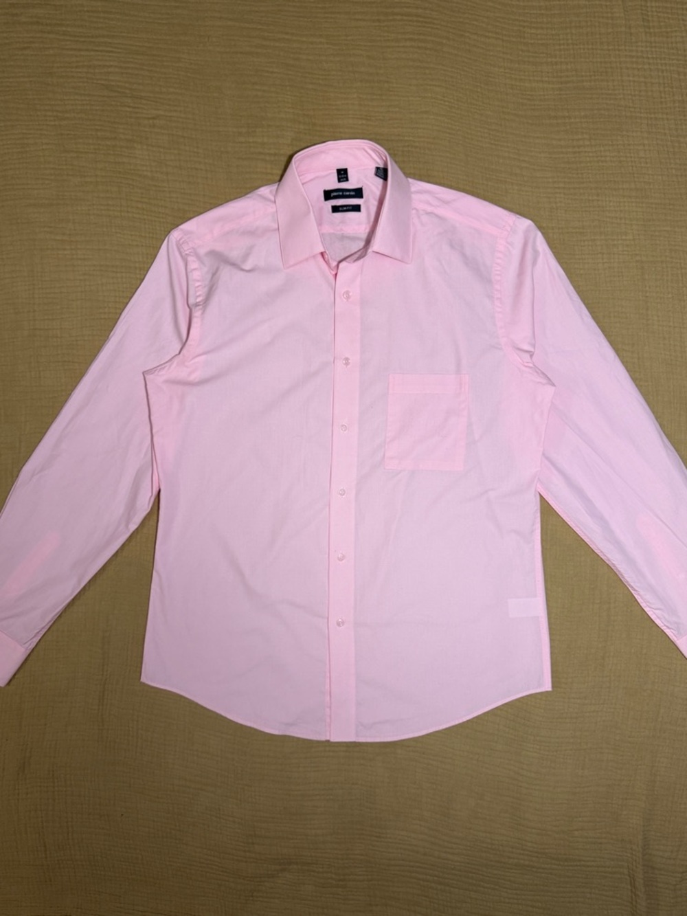 Pierre Cardin Slim-Fit Long Sleeve Button Down Pink Cotton Blend Dress Shirt